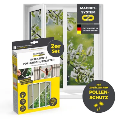 Produktbild von EASYmaxx Insect Protect Insekten- & Pollenschutzgitter - Magnet - 2er-Set Insekten sowie Pollen Schutz, Fenstergitter 2er Set - Magnet - Fliegengitter