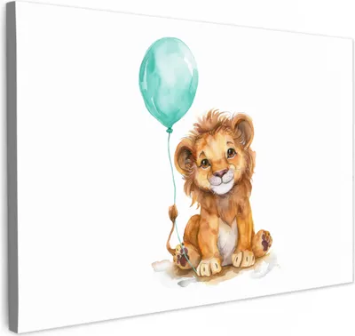Produktbild von Leinwand Bilder 90x60 cm - Kinder Ballon - Löwe - Blauer, Bilder Wohnzimmer Modern, Wanddeko