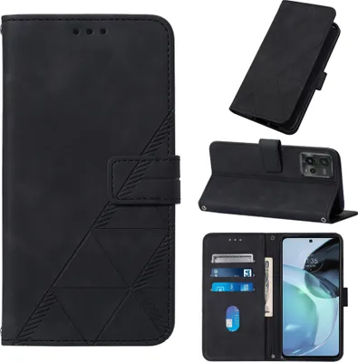 Produktbild von Hülle für Motorola Moto G72 Prägung Flip Leder Kartenfächer Schutzhülle mit Ständer Schwarz