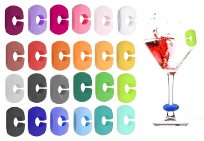 Glasmarkierer aus Silikon, 24 Farben, wiederverwendbar, für Weingläser