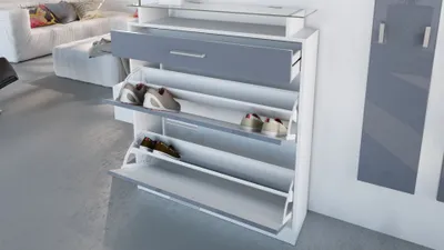 Produktbild von Vladon Garderobe Loret mini, Garderobenset bestehend aus 1 Schuhschrank, 1 Wandspiegel und 2 Garderobenpaneele, Weiß matt/Weiß matt