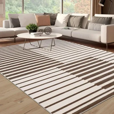 Produktbild von Wohnzimmerteppich - Teppich 200x290 cm - Kurzflor - Waschbar - Rutschfest - Gestreiftes Muster - 100% Polyester - Schwarz
