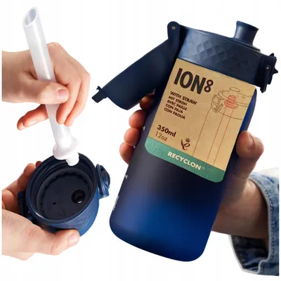 Produktbild von Ion8 Trinkflasche mit Strohhalm Blau 350 ml