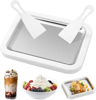 Produktbild von Eisrollenteller aus Edelstahl 304, DIY Eiscreme Platte mit 2 Spachteln, gefrierplatten-fähig, stromlos für Eisrollen, Frozen Yogurt & Sorbet
