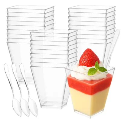 25er-Set Dessertbecher Kunststoff 160 ml mit Löffeln, transparent