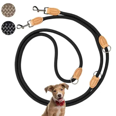 Image de Laisse pour chien, réglable, 3 mètres, nylon et cuir, noire