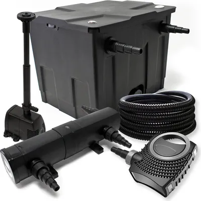 Image de Wiltec Kit complet: CBF-350 Filtre de bassin jusqu'à 12000 L, NEO10000 pompe de filtration 10000l/h 80W, CUV-236 lampe uv 36W, 25m Tuyau 25 mm, HJ-943 fontaine 800l/h 16W