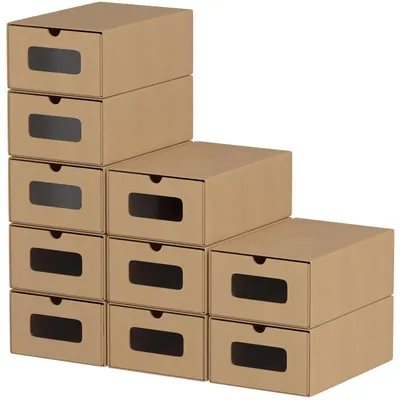 Produktbild von TolleTour 10x Schuhboxen mit Sichtfenster Schuhaufbewahrung Aufbewahrungsbox Stapelbar Storage Box Schuhbox Schuhkarton Schuhschachtel Allzweckbox Braun