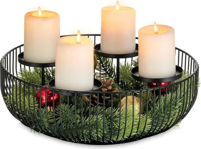 Produktbild von Adventskranz Modern Metall - Adventsgesteck Schwarz Gestell für 4 Stumpenkerzen, Runder Tisch Kranz Weihnachtsdeko
