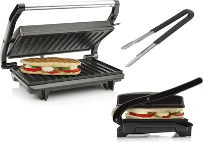 Produktbild von Elektro Kontaktgrill klein mit Grillzange Low Fat Multigrill 700Watt, 22,5x14cm