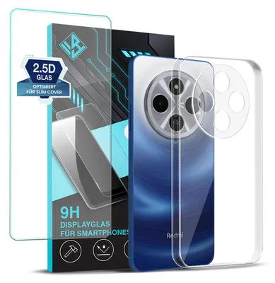 Produktbild von Handyhülle für Xiaomi Redmi 14C mit 9H Displayglas Displayschutz Hülle Transparent Flexibel Elastisch Case Cover Backcover Schutzhülle