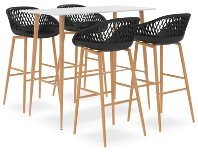 Produktbild von Barset – Bartisch mit MDF-Tischplatte und 4 ergonomischen Barhocker mit Rückenlehne – Schwarz