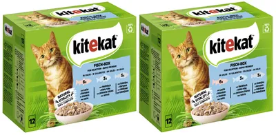 Produktbild von KITEKAT™ Multipack Portionsbeutel Fisch-Box 3 Varietäten Lachs, Weißfisch, Kabeljau in Gelee 2 x 12 x 85g