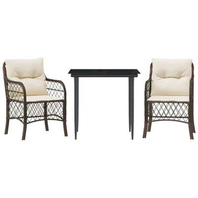 Produktbild von vidaXL 3-tlg. Bistro-Set mit Kissen Braun Poly Rattan