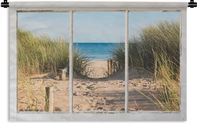Produktbild von MuchoWow® Wandteppich Wandbehang Aussicht - Strand - Meer 90x60 cm Tapisserie Dekoration Wandtuch - Wandskulpturen - Bildteppich