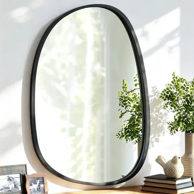 Image de Miroir mural asymétrique, cadre en bois noir, 25 x 35 cm