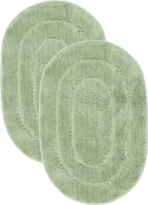 Produktbild von Badematten Set - 2-Teilig - 40x60 cm - Grün - Oval - Weiche Badvorleger - Rutschfest - Waschbar - Saugfähige Badematten