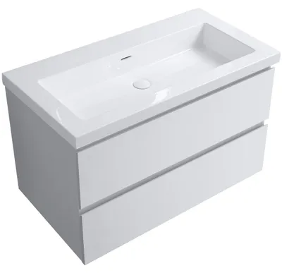 Productafbeelding van CERANO - Badkamerkast Carole - wit, mat + wastafel van gietmarmer Ovo - wit, glanzend - 80,5x53x46,5 cm