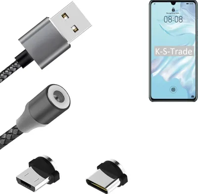 Produktbild von K-S-Trade Hochwertiges Magnet-Lade-kabel Sync-Kabel Daten-Kabel für Huawei P30 Pro mit USB-Typ-C-Anschluss und Micro-USB-Anschluss 2A bis zu 480mbps