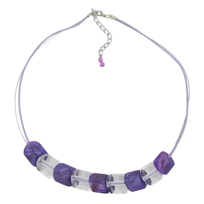 Produktbild von Kette Schrägperle Kunststoff flieder und kristallklar Kordel lila und Draht 45cm violett 20x15mm