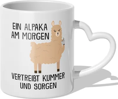 Produktbild von 22Feels Alpaka Tasse Süßes Tier Spruchtasse Geschenk Wichteln Secret Santa Arbeitskollege Büro Humor Witzig Geburtstag Weihnachten Männer Frauen (Herzhenkel Weiss)