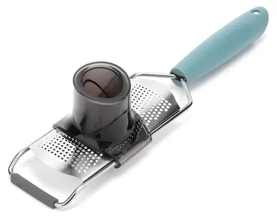 Reibe aus Edelstahl, ergonomischer Griff, Fingerschutz, spülmaschinengeeignet