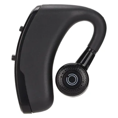 A black V9 single ear Bluetooth headset is shown against a white background.