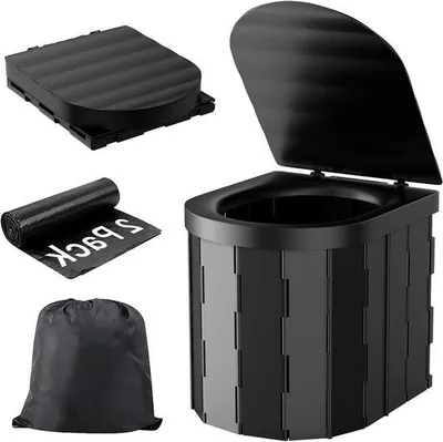 Productafbeelding van Draagbaar Toilet - Opvouwbaar Potty - Kamperen en Reizen - Compact en Lichtgewicht - 32.5 x 27.5 cm - Zwart