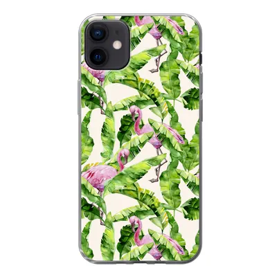 Produktbild von MuchoWow® Handyhülle Schutzhülle Hülle für iPhone 12 mini Flamingo - Blätter - Muster Silikon Softcase Handy Hülle - Bild