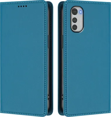 Obrázek produktu pro Kožené pouzdro pro Motorola Moto E32, magnetické flipové pouzdro zPolyuretankůže se stojánkem Jezerní modrá