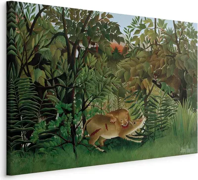 Produktbild von Bilder Henri Rousseau Löwe 120x80 cm Vlies Leinwandbild 1 tlg Kunstdruck modern Wandbilder XXL Wanddekoration l-F-13334-b-a