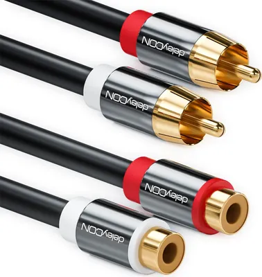 Produktbild von deleyCON 3m Cinch Verlängerung Cinch RCA Verlängerungskabel Stereo Audio Kabel 2x Cinch Stecker zu 2x Cinch Buchse vergoldete Metallstecker - Schwarz
