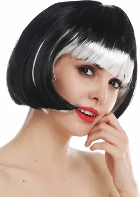 Produktbild von WIG ME UP Perücke Bob schwarz Pony weiß 74023-P103-68