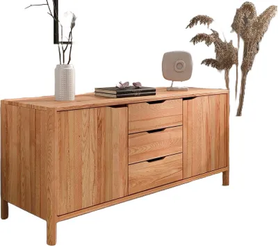 Produktbild von Kommode Swig aus Kernbuche massiv geölt 140x50 cm mit 2 Türen und 3 Schubladen
