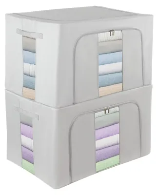 Image de 2 sacs de rangement empilables avec armature métallique pour couettes et vêtements – Boîte de rangement pliable pour vêtements, idéale pour le rangement et la garde-robe