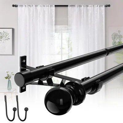 Doppel-Gardinenstange 82-389 cm, 2,5 cm, Edelstahl, schwarz