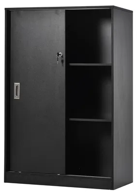 Image de Armoire de Bureau 2 Portes coulissantes verrouillables dim. 80L x 40l x 120H cm 2 šŠtagššres Panneaux Particules Noir