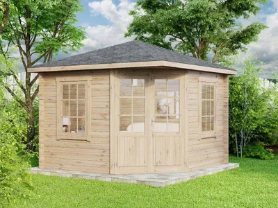Produktbild von Alpholz 5-Eck Gartenhaus Monica aus Massiv-Holz, Gerätehaus mit 40 mm Wandstärke, Garten Holzhaus inklusive Montagematerial, Geräteschuppen Größe: 300 x 300 cm, Spitzdach