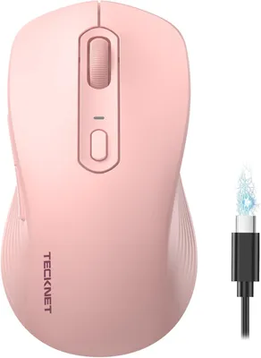 Produktbild von TECKNET Bluetooth Maus, USB-C PC Maus, wiederaufladbar, 4800 DPI, BT 5.0/3.0 + 2.4 GHz, leise Klicks, ergonomische Funkmaus für Laptop/Computer