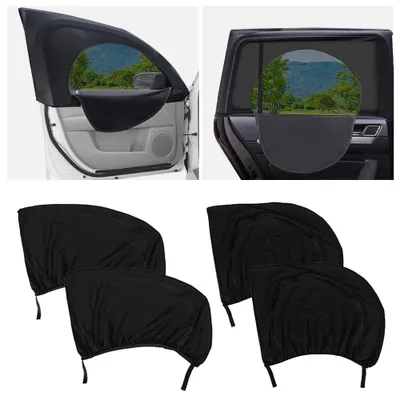 Image de Lot de 4 pare-soleil pour vitres de voiture avec fermeture éclair, respirants, pour vitres de voiture, parfaits pour le camping et pour préserver l'intimité, adaptés à la plupart des voitures
