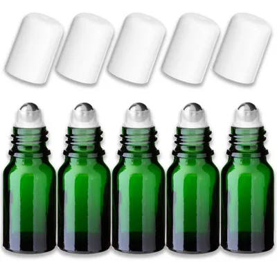 Produktbild von 5x Grüne Glasflasche 10 ml Roll-On mit weißem Verschluss – Fläschchen