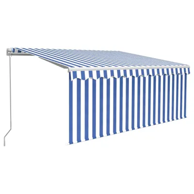 Image de vidaXL Store manuel rétractable avec enrouleur 3x2,5 m bleu et blanc