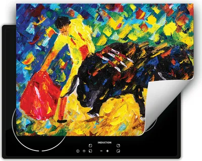 Produktbild von DarHaus Herdabdeckplatte 70x52 cm Anti Rutsch Matte Aufrollbar, bunt - Stier