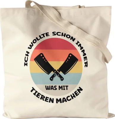 Produktbild von Ich Wollte Schon Immer Was Mit Tieren Machen Jutebeutel Stoffbeutel Fleischer Fleisch Metzger Beruf Arbeit Hackmesser