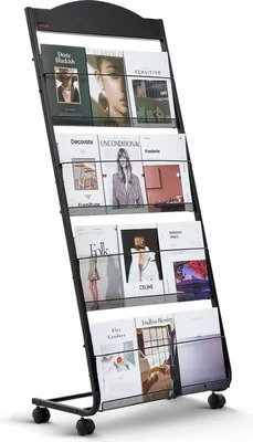 Produktbild von VEVOR faltbarer Prospektständer Zeitschriftenständer mit 4 Taschen, rollbarer Literaturständer Kataloghalter Schrägsteller, Buchständer Bodenaufsteller für Messe, Büroshows, Ausstellung