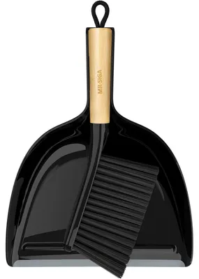Image de MR.SlGA Set pelle à poussière et brosse avec manche en bambou, Noir