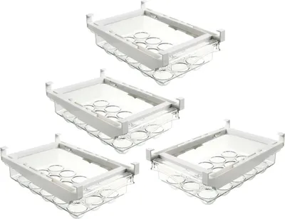 Produktbild von 4er Set Eierbehälter für Kühlschrank ohne Deckel | Universal Kühlschrank Organizer für 15 Eier | Zusatz Schublade für den Kühlschrank | Aufbewahrungsbox Kühlfach | Auszugsschale transparent