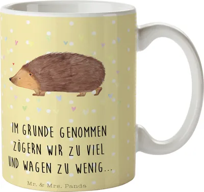 Produktbild von Mr. & Mrs. Panda Tasse Igel Herzen - Gelb Pastell - Geschenk, Becher, Lustige Sprüche, Liebe, Leben, Herz, Kaffeetasse, Vertrauen, Kaffeebecher, Trinkbecher, schöne