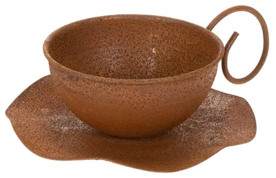 Produktbild von Pflanztasse mit Untertasse Gartendeko im Vintage-Look aus Metall