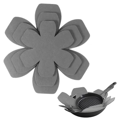 Image de Protège-poêles en feutre - Coffret de 6 pièces avec 3 tailles différentes - Protège-empilement pour poêles, casseroles et bols - Gris